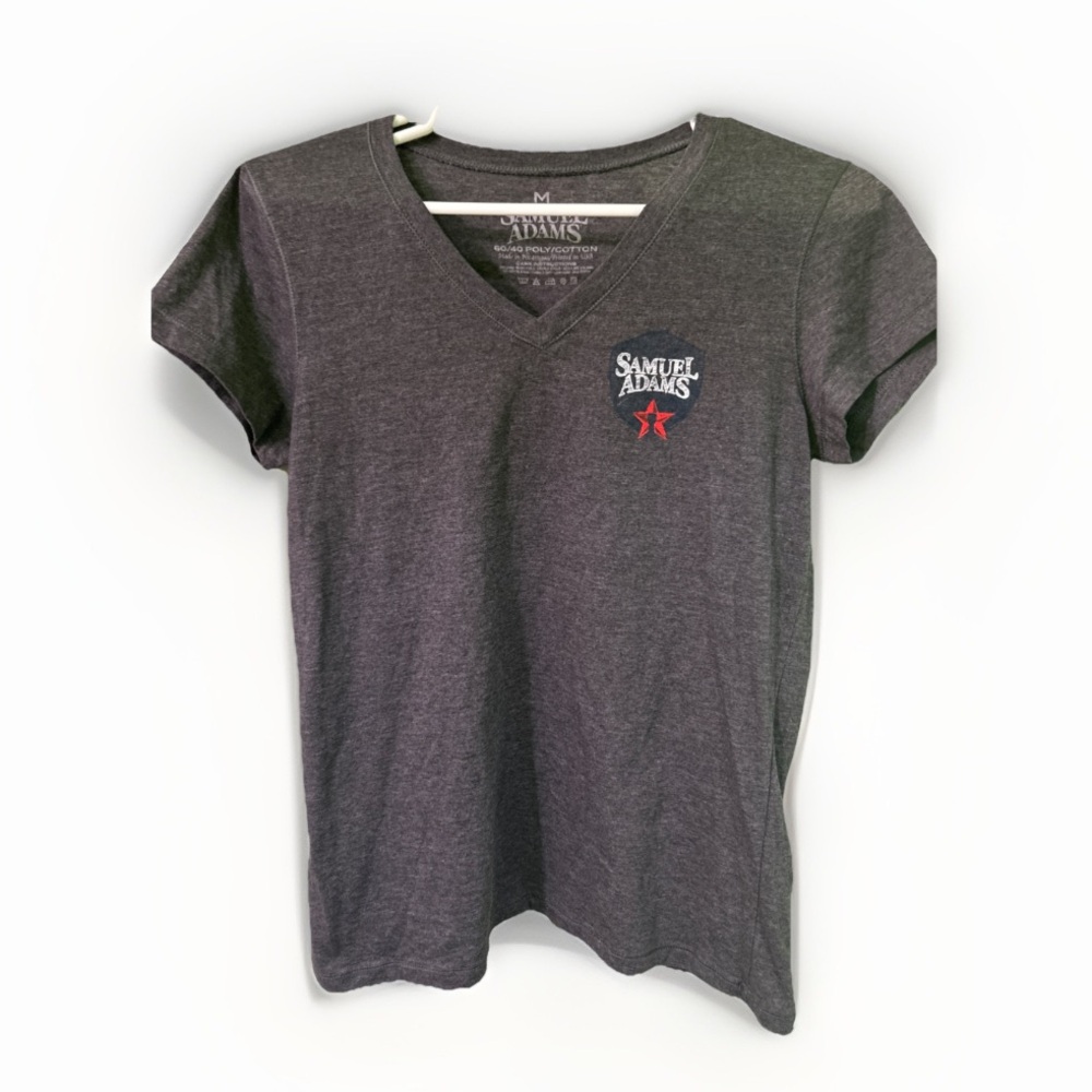 Samuel Adams Women's Gray V-Neck Casual Tee Shirt cotton blends M Basic sleeve